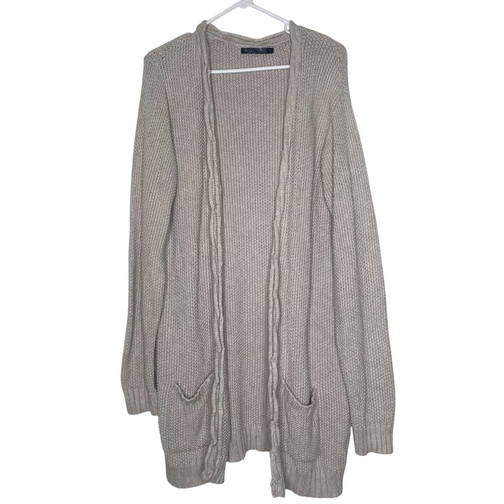 Woolovers Knitted Chunky Cardigan Sweater L Open‎ Front